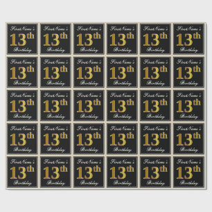 Papier Cadeau Elégant, Faux Gold 13e anniversaire + Nom personn