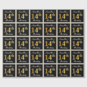 Papier Cadeau Elégant, Faux Gold 14e anniversaire + Nom personna