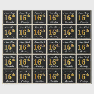 Papier Cadeau Elégant, Faux Gold 16e anniversaire + Nom personna