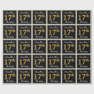Papier Cadeau Elégant, Faux Gold 17e anniversaire + Nom personn