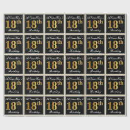 Papier Cadeau Elégant, Faux Gold 18e anniversaire + Nom personna