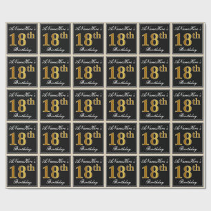 Papier Cadeau Elégant, Faux Gold 18e anniversaire + Nom personna