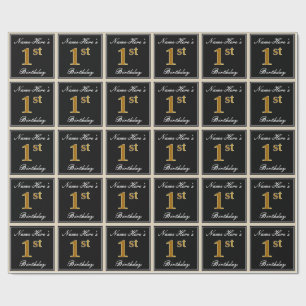 Papier Cadeau Elégant, Faux Gold 1er Anniversaire + Nom personna