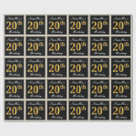 Papier Cadeau Elégant, Faux Gold 20e anniversaire + Nom personna