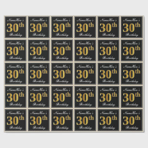 Papier Cadeau Elégant, Faux Gold 30e anniversaire + Nom personna