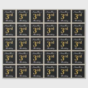 Papier Cadeau Elégant, Faux Gold 3ème anniversaire + Nom personn
