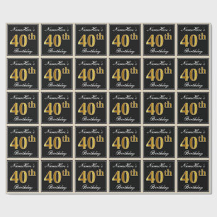 Papier Cadeau Elégant, Faux Gold 40e anniversaire + Nom personna