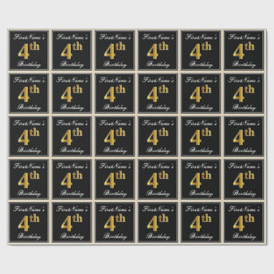 Papier Cadeau Elégant, Faux Gold 4ème anniversaire + Nom personn