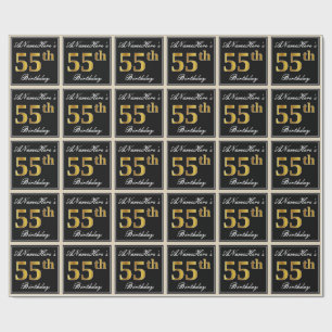 Papier Cadeau Elégant, Faux Gold 55e anniversaire + Nom personna