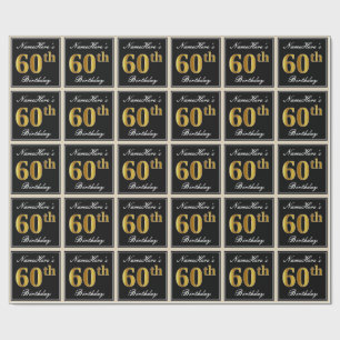 Papier Cadeau Elégant, Faux Gold 60e anniversaire + Nom personna