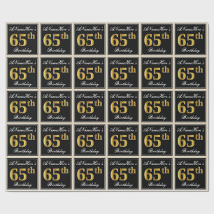Papier Cadeau Elégant, Faux Gold 65e anniversaire + Nom personna