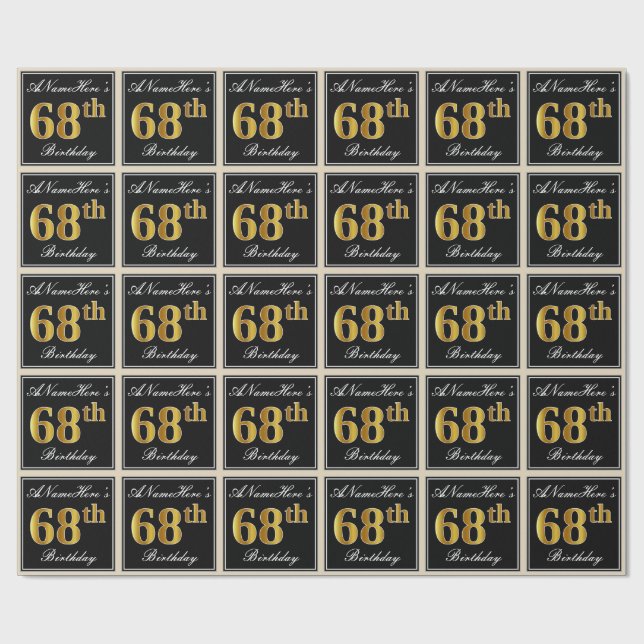 Papier Cadeau Elégant, Faux Gold 68e anniversaire + Nom personna (Plat)