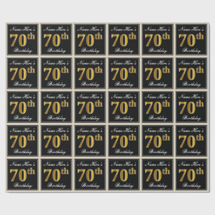 Papier Cadeau Élégant, Faux Gold 70e anniversaire + Nom person