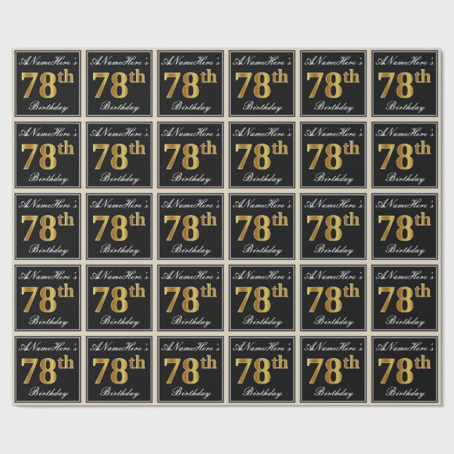 Papier Cadeau Elégant, Faux Gold 78e anniversaire + Nom personna (Plat)