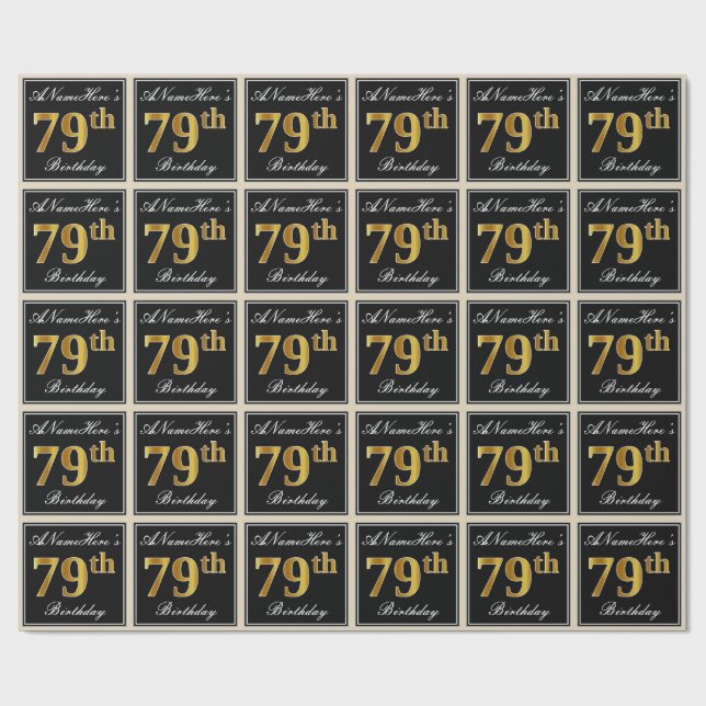 Papier Cadeau Elégant, Faux Gold 79e anniversaire + Nom personna (Plat)