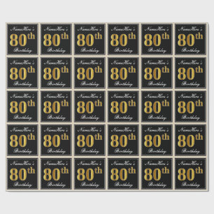 Papier Cadeau Elégant, Faux Gold 80e anniversaire + Nom personna