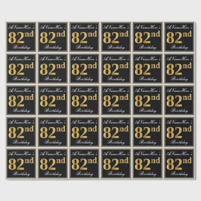 Papier Cadeau Elégant, Faux Gold 82e anniversaire + Nom personna (Plat)