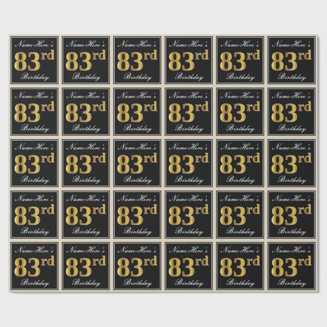 Papier Cadeau Elégant, Faux Gold 83ème anniversaire + Nom person (Plat)