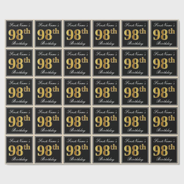 Papier Cadeau Elégant, Faux Gold 98e anniversaire + Nom personna (Plat)