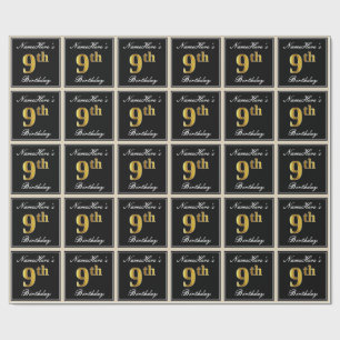 Papier Cadeau Elégant, Faux Gold 9e anniversaire + Nom personnal