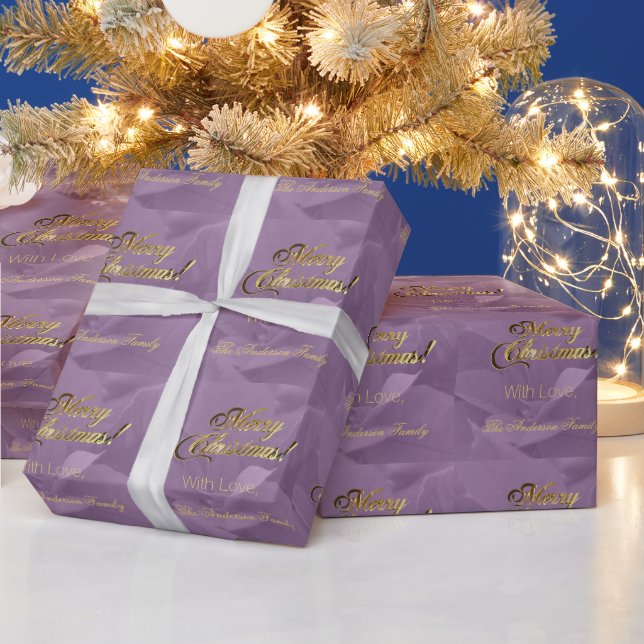Papier Cadeau Élégant Faux Gold Script Joyeux Noël rose (Vacances)