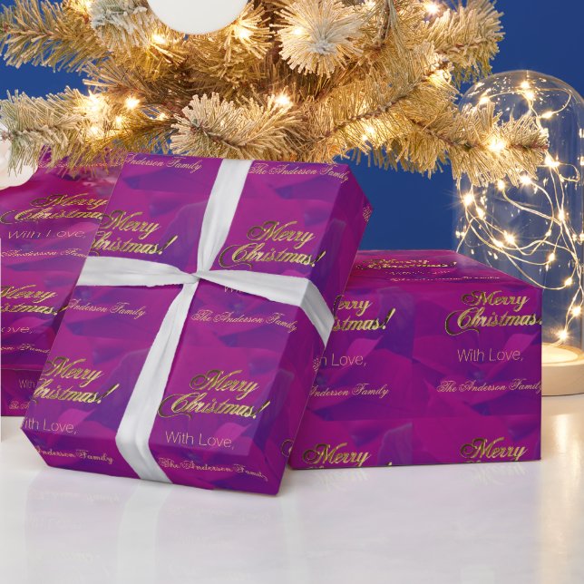 Papier Cadeau Élégant Faux Gold Script Joyeux Noël violet (Vacances)