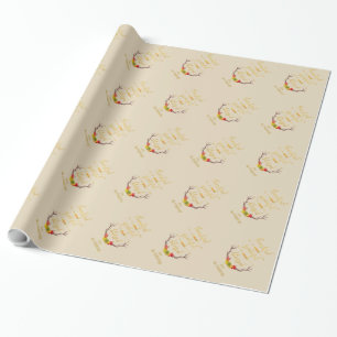 Papier Cadeau Elégant Faux Gold Thanksgiving Monogramme