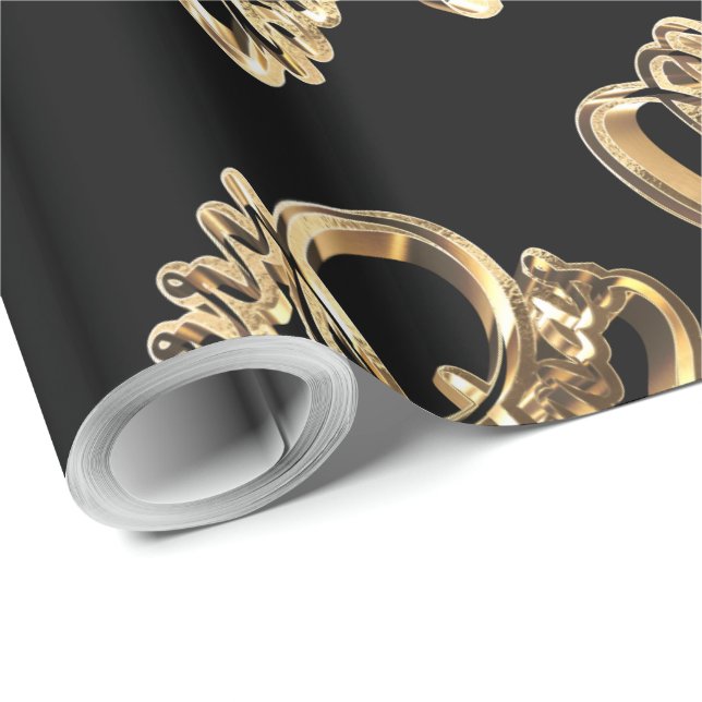 Papier Cadeau Élégant Faux Papier Aluminium Or Script Chic Noël  (Coin rond)