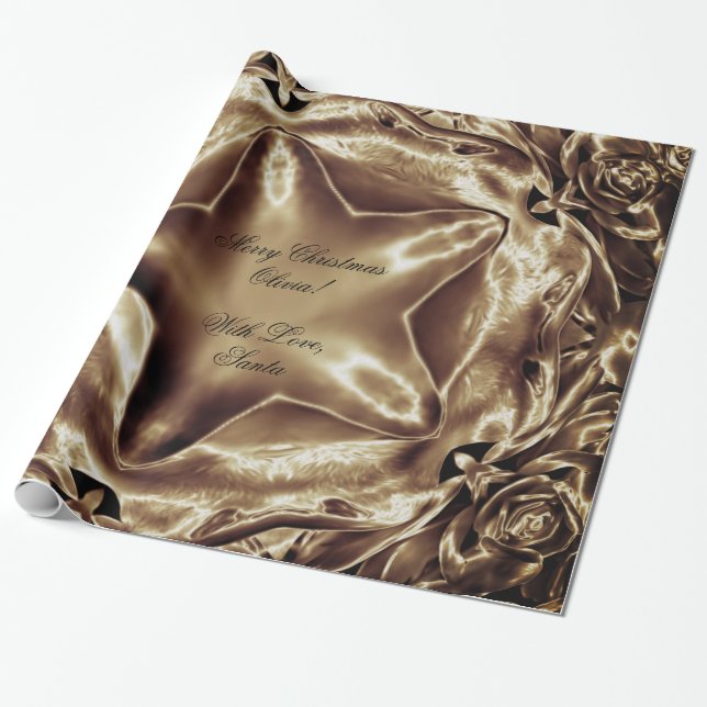 Papier Cadeau Élégant Festif Brown Noël Star Chic (Déroulé)