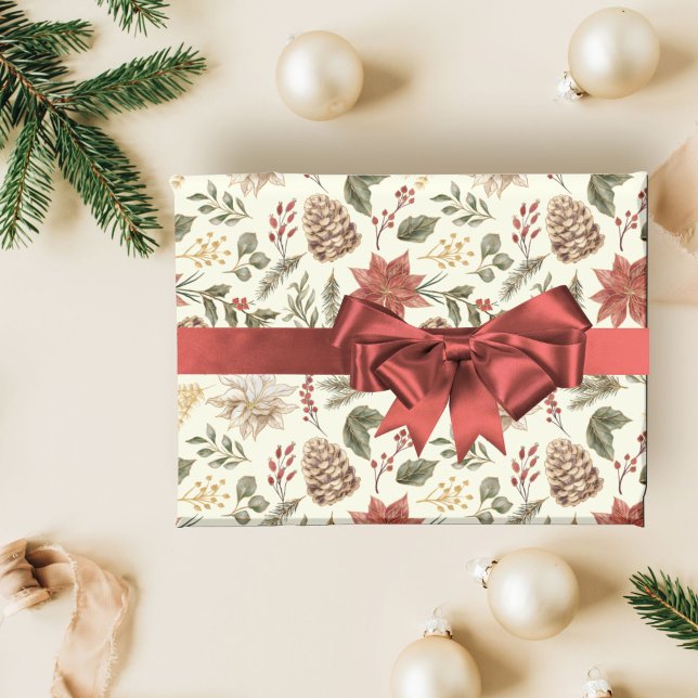 Papier Cadeau Elégant Festif Vacances Ivory Poinsettia (Créateur téléchargé)