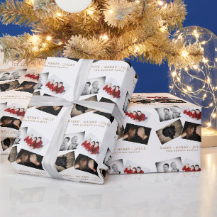 Papier Cadeau Elégant Festive White Christmas Photo Collage