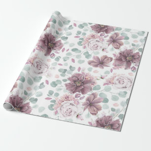 Papier Cadeau Élégant Feuille de la flore et de l'eucalyptus