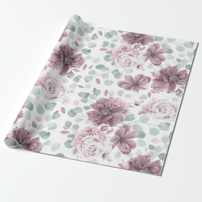 Papier Cadeau Élégant Feuille de la flore et de l'eucalyptus (Déroulé)