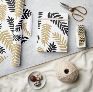 Papier Cadeau Élégant Feuille Motif botanique sur blanc