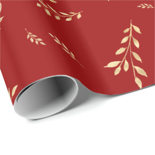 Papier Cadeau Élégant Feuilles de Foil Rouge Holiday