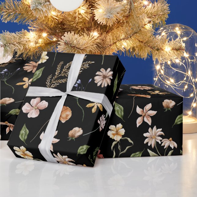 Papier Cadeau Élégant Fleur sauvage d'aquarelle de jardin d'enve (Vacances)