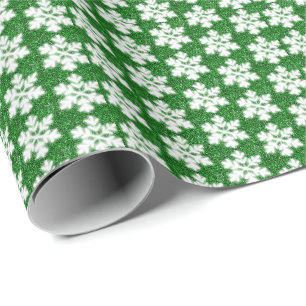 Papier Cadeau Élégant flocon de neige verdoyant à parties scinti