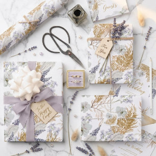 Papier Cadeau Élégant floral aquarelle lavande et pampas