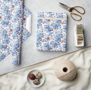 Papier Cadeau Élégant floral botanique bleu