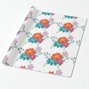 Papier Cadeau Élégant Floral Rustique Marine Bordeaux Rouge Mars