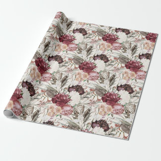 Papier Cadeau Élégant floral verdure de vin de Bourgogne crème