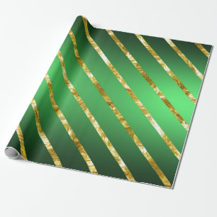Papier Cadeau Élégant Gold Green Diagonal Stripes Motif