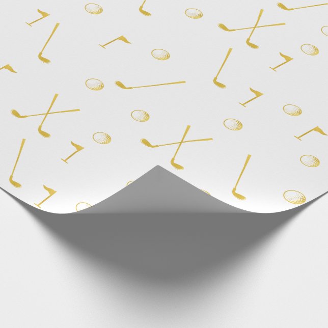 Papier Cadeau Elégant Gold Motif Golfer Blanc (Coin)