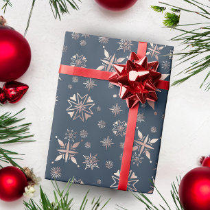 Papier Cadeau Élégant Gold Snowflakes Blue Holiday