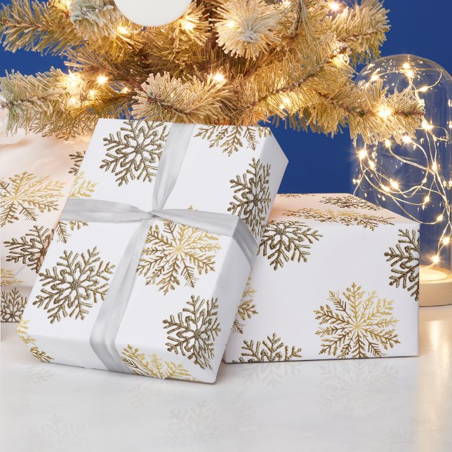Papier Cadeau Elegant Gold Snowflakes Pattern Happy New Year (Vacances)