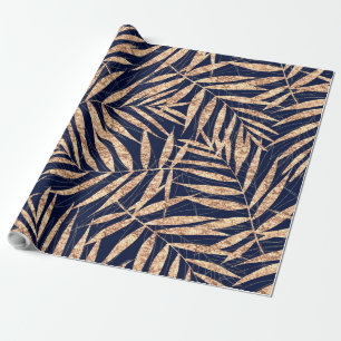 Papier Cadeau Elégant Gold Tropical Palm Feuille Blue Design