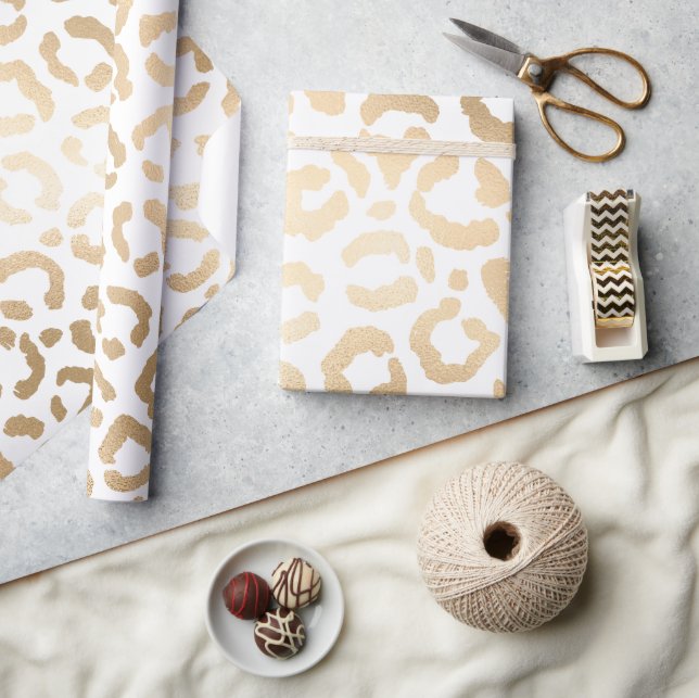 Papier Cadeau Elegant Gold White Leopard Cheetah Animal Print (Artisanat)