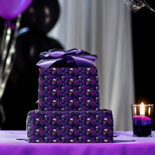 Papier Cadeau Elégant Gothique Macabre Skuls & Mariage Rose