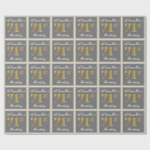 Papier Cadeau Elégant, Grey, Faux Gold 71ème Anniversaire + Nom