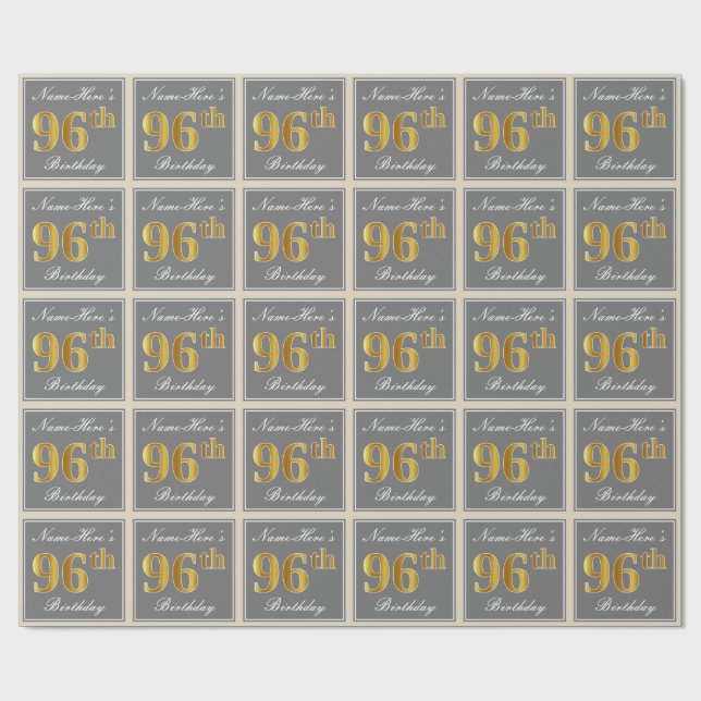 Papier Cadeau Élégant, gris, anniversaire d'or de Faux (Plat)